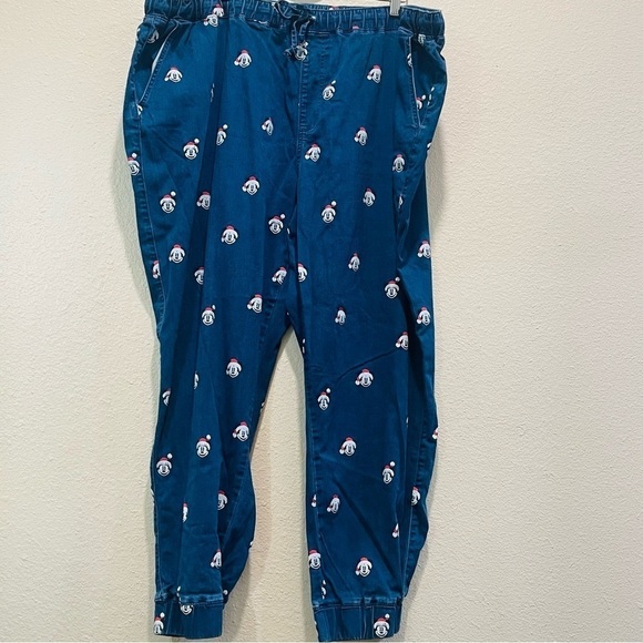 Disney Parks Mickey Mouse Christmas Print Jeans Joggers Pants Elastic 3X - Picture 2 of 8